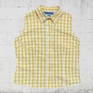 Roper Sleeveless Seersucker Yellow Plaid Western Top Size Small